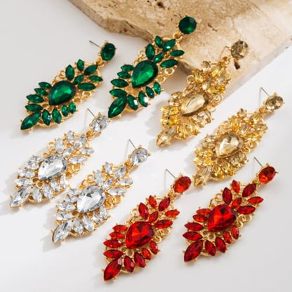 Rhinestone Drop Earrings for Women Chunky Gold Crystal Teardrop Earrings Statement Wedding Party Prom Bridal Jewelry - color: Gold