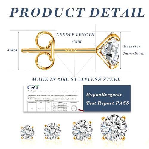 BMMYE 4 Pairs Silver Stud Earrings for Women Stainless Steel Ball Earrings | Small 14 Gold Plated Earrings Studs Set with Cubic Zirconia Waterproof Hypoallergenic Silver Ball Earring for Women - color: 4pair gold cz