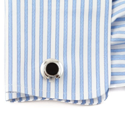 Cuff-Daddy Unique Black Onyx and Silver Cufflinks Studs Formal Set with Presentation Gift Box
