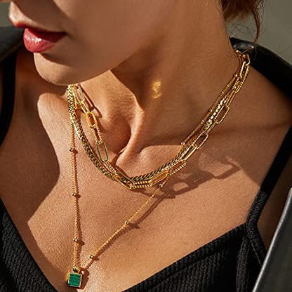 FRUMOS Dainty Layered Choker Necklace 18k gold Plated Y Pendant Commemorative coin Necklace Multilayer Bar Disc Necklace Adjustable Layering Choker Necklaces fashion jewelry for Women Girls - color: Paper clip necklace