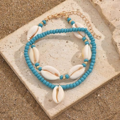 INENIMARTJ Puka Shell Anklets Bracelet for Women Colorful Shell Beaded Anklet Summer Ocean Hawaiian Beach Foot Jewelry Mermaid Seashell Anklets Jewelry for Women - color: blue