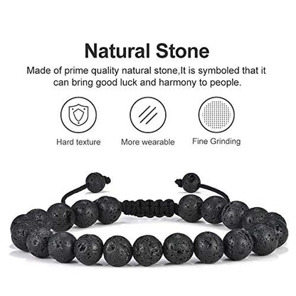 M MOOHAM Mens Bracelet - Beaded Natural Stone 8mm Tiger Eye Matte Agate Lava Rock Bracelets for Men Teen Boys Grandpa Dad Birthday Gifts Jewelry - style: 3 Pcs Tiger Eye&Lava Rock