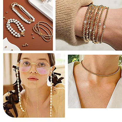 PH PandaHall 14K Gold Plated Spacer Beads, 300pcs Round Brass Beads 5 Size Metal Smooth Beads Seamless Ball Beads Long-lasting Little Beads for Summer Bracelet Necklace Jewelry DIY Crafts(2/3/4/5/6mm) - color: Gold