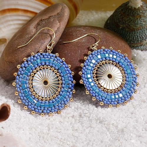 Colorful Bead Earrings For Women Summer Beach Handmade Bead Earrings Bohemia Hoop Dangle Earring For women - color: Blue