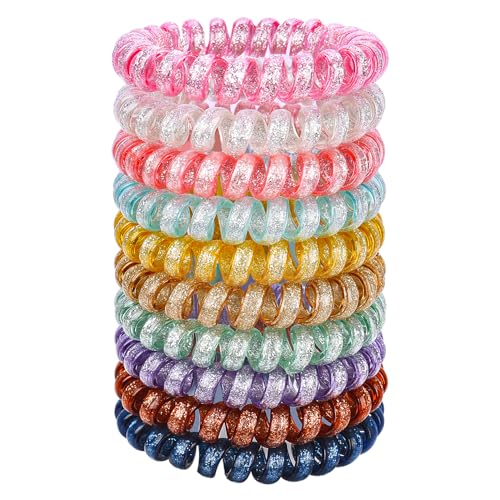 JessLab Spiral Hair Ties for Women, 10-Pack Traceless No-Damage Ponytail Holders, Coils Hair Bands for Girls, Assorted Colors - color: #44