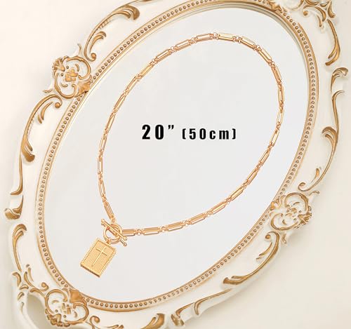 Aobei Pearl 18K Gold Plated Moon Star Lion Evil Eye Love Heart Cross Pendant Necklace Medallion Paperclip Chian Choker Layering Jewery for Women - color: Golden Rectangle Cross Necklace