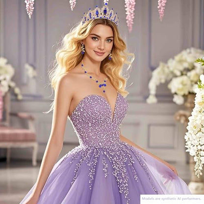 Kamirola Tiaras and Crowns for Women,Tiaras Earrings Necklace, Crystal Bridal Jewelry Set, Costume Party Halloween Prom Pageant Jewelry for Women(TR45) - color: Gold Blue