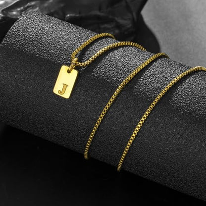 Gold Plated Square Initial Necklace Waterproof A-Z Letter Pendant on Thin Chain - Dainty, Stackable Jewelry for Women - color: Golden-E, size: F
