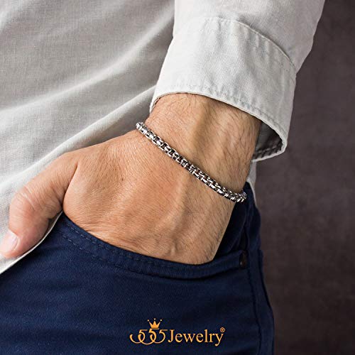 555Jewelry 5mm Stainless Steel Box Chain Bracelet for Men & Women, 6.5 to 9 Inch - color: Silver