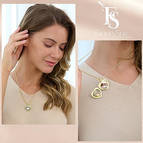 Fanery Sue Personalized Pet Locket Picture Necklace,Dog Cat Memory Gift | Custom Engraved Heart Photo Lockets Necklaces,Dog Cat Sympathy Memorial Jewelry for Women Men - color: Golden, style: Dog Mom