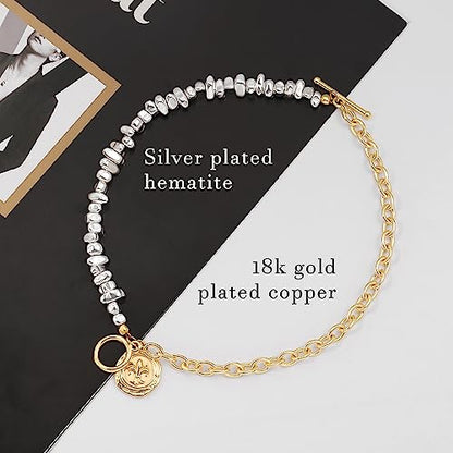 PEARLADA 18k Gold Plated Chain Layerd Bracelet Coin Charm Toggle Bracelet Trendy Cubic Zirconia Jewelry - color: 3. Silver+gold plated