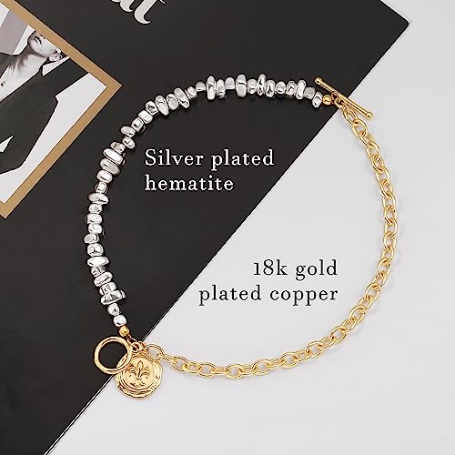 PEARLADA 18k Gold Plated Chain Layerd Bracelet Coin Charm Toggle Bracelet Trendy Cubic Zirconia Jewelry - color: 3. Silver+gold plated