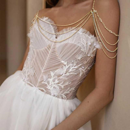 Rhinestone Shoulder Jewelry Bridal Wedding Shoulder Necklace Chain Festival Rave Party Outfit Accessories for Women Statement Body Chain