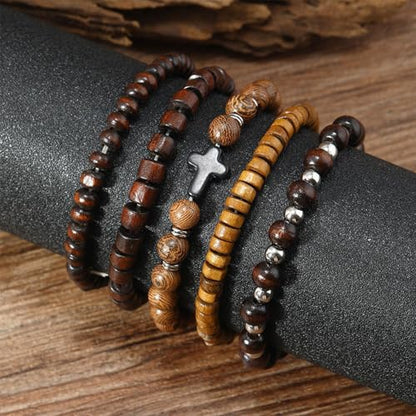 Wood Bead Necklace Africa Wooden Chain Statement Unisex Chunky Necklaces - color: 5 Wooden bracelet