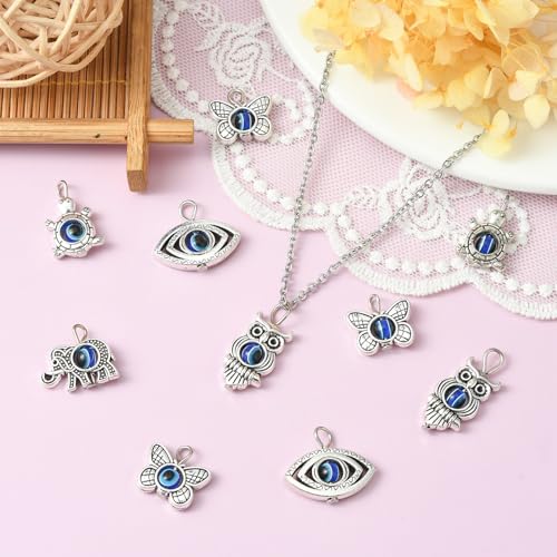 LiQunSweet 100 Pcs Mixed Shapes Turtle Elephant Butterfly Owl Animal Evil Eye Charms for Jewelry Making Bracelet Earrings Necklace DIY Craft - color: Animal Evil Eye Charms_100 Pcs
