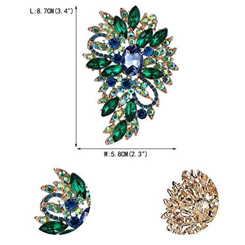EVER FAITH Women's Austrian Crystal Wedding Flower Leaf Bouquet Brooch - color: Light Blue w/ Green