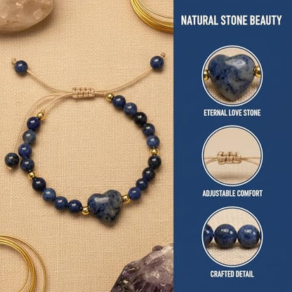 Heart Crystal Bracelet,Natural Gemstone Healing Bead Bracelet | Handmade Jewelry Gifts for Women Men,Graduation Gift for Her - color: Blue Stripe Bracelet