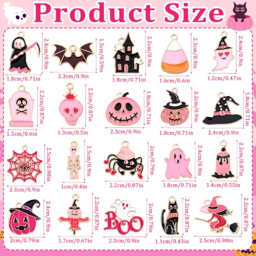 40 Pcs/20 Pairs Pink Halloween Charms for Jewelry Making | Assorted Enamel Halloween Pendants, Pumpkin Ghost Skull Witch Charm, Bracelet Necklace Earring Crafting, DIY Gift Accessories - style: Pink Halloween