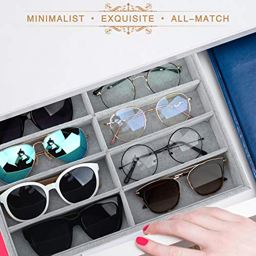 Emibele Sunglass Organizer Jewelry Tray, 8 Grids Velvet Tray Glasses Watch Storage Stackable Eyeglasses Jewelry Showcase Display Organizer Tray - Grey - style: A1- eight Grids Grey