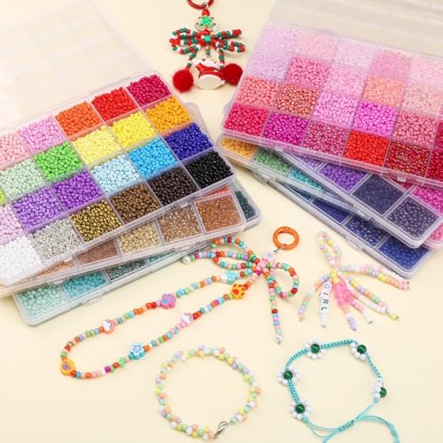 5200 Pcs 3mm Glass Seed Beads for Jewelry Bracelet Making Kit, Small Beads Friendship Bracelet Kit, DIY Art Craft Girls Gifts Mixed Colors - color: Mixed Colors