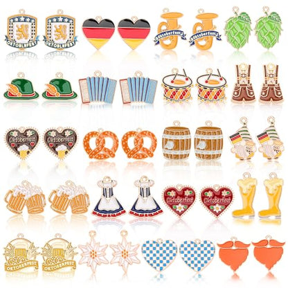 MARFOREVER 40Pcs/20 Pairs Oktoberfest Charms for Jewelry Making | Beer Theme Festival Charm, German Beer Mug Pretzel Dangle Charms, for Bracelet Necklace Earrings Making Accessories DIY Craft - style: Oktoberfest