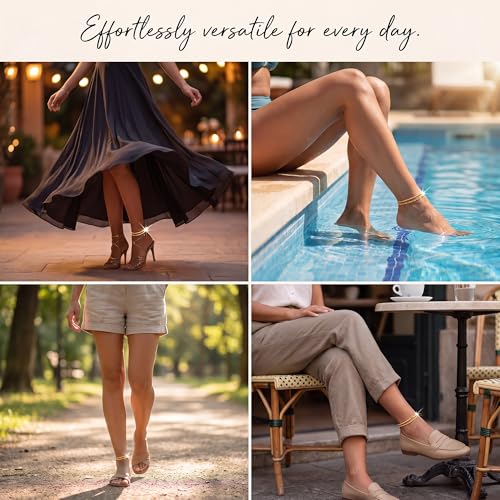 Dainty Layered Ankle Bracelets for Women Waterproof, 14K Gold/Silver Plated Anklets Beaded Satellite Chain Ankle Bracelet Set Trendy Beach Summer Fashion Jewelry Gift - style: Style 2