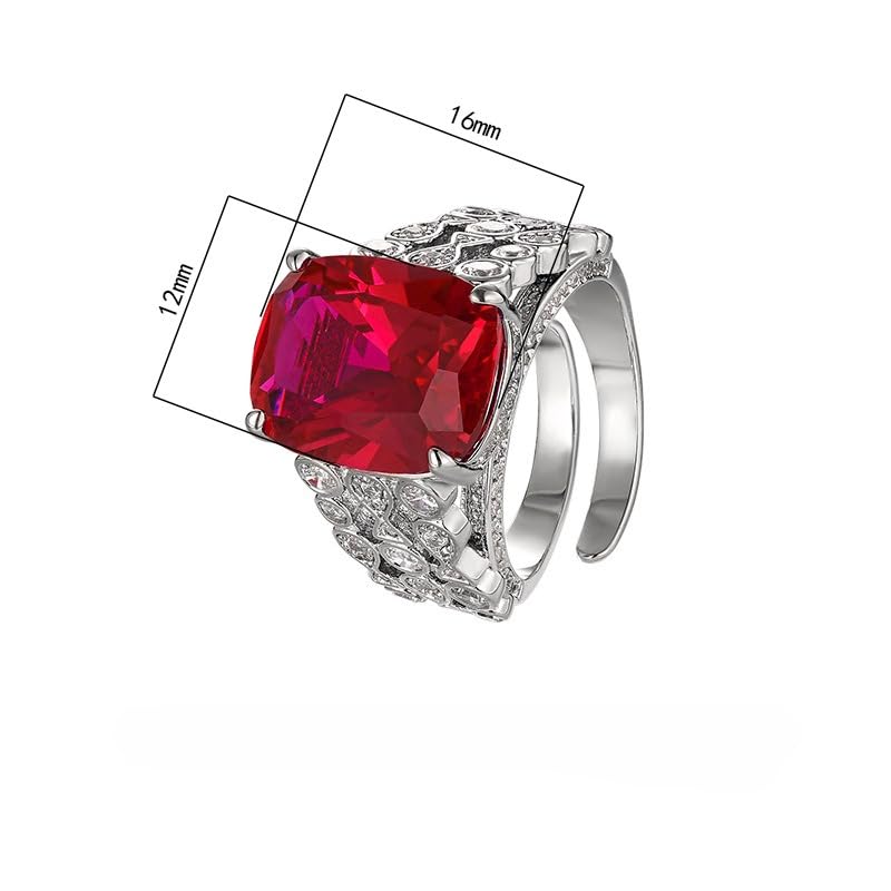 Cushion Cut Gem Cocktail Open Ring For Women, 2 Colors Ruby Sapphire Honeycomb Hollow Full Pave Crystal Formal Statement Ring - color: blue