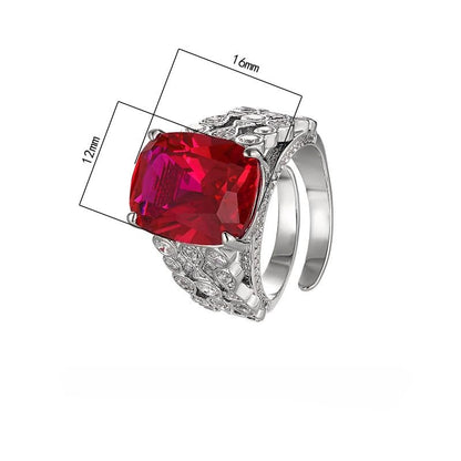 Cushion Cut Gem Cocktail Open Ring For Women, 2 Colors Ruby Sapphire Honeycomb Hollow Full Pave Crystal Formal Statement Ring - color: blue