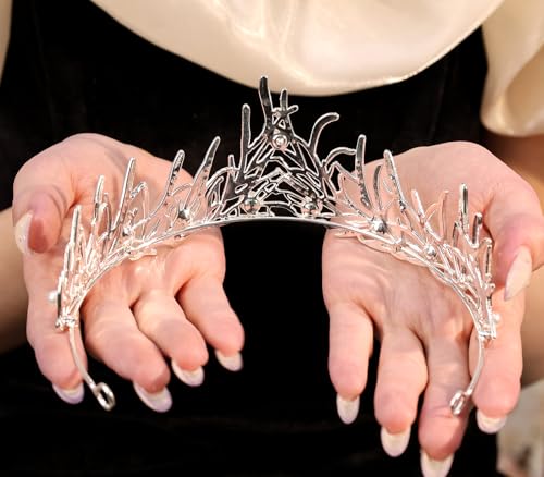 Wedding Crystal Tiara for Women Elegant Bridal Pearl Rhinestone Crown Swan Queen Princess Costume Crown Star Crystal Headpiece Accessory for Cosplay Birthday Party - color: Pearl 1-silver