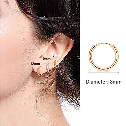 EPIRORA Silver Hoop Earrings- Cartilage Endless Small Hoop Earrings Set for Women Men, 3 Pairs of Hypoallergenic 925 Sterling Silver Tragus Earrings Nose Lip Rings - color: 3 Pairs(8mm*3)-Gold