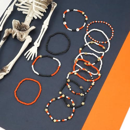 Ardorchid Halloween Bracelets for Women Pumpkin Ghost Steleton Bat Skull Beaded Stackable Stretchy Bracelet Rugby Thanksgiving Christmas Heishi Bracelets - color: Halloween Bracelet -7