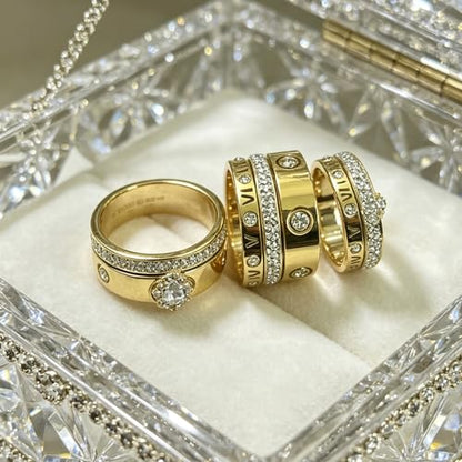 Love Friendship Gold Rings Set for Women 18K Gold Plated Titanium Steel Dainty Cubic Zirconia Rings Fashion Stacking Bands Valentines Day Mother's Day Christmas Day Best Gifts - color: Gold