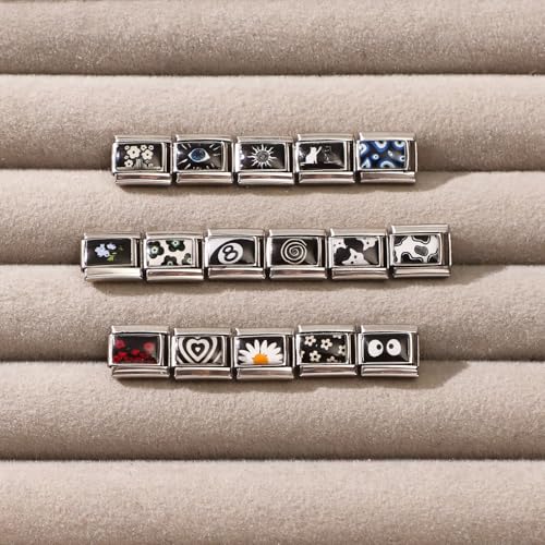 papasgix 11Pcs Italian Charms Set, 10mm*9mm Silvery Italian Charm | Italian Charms Bracelet Link Black Patterns Stainless Steel DIY Jewelry Gifts - style: Flower