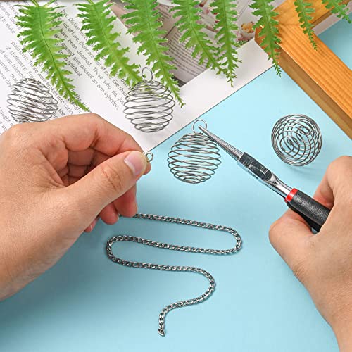 LiQunSweet 10 Pcs Stainless Steel Wire Pendants Spiral Bead Cage Lava Stone Ball Holder Charm for Jewellery Making DIY Accessories - color: Stainless Steel Cage_24~25mm