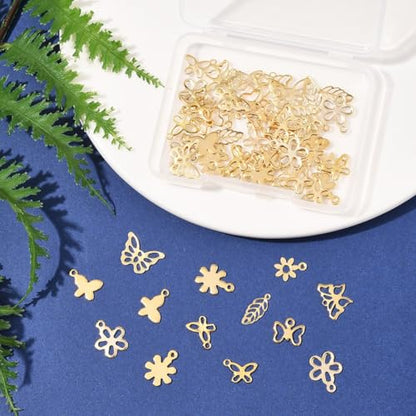 8-64Pcs Silver Goldern Color Heart Pendants Charms 10 Styles Heart Stainless Steel Metal Charms for Jewelry Making Crafting Necklaces Bracelets Earrings Keychains Birthday Gift - color: Golden 3 Shapes-60 pcs
