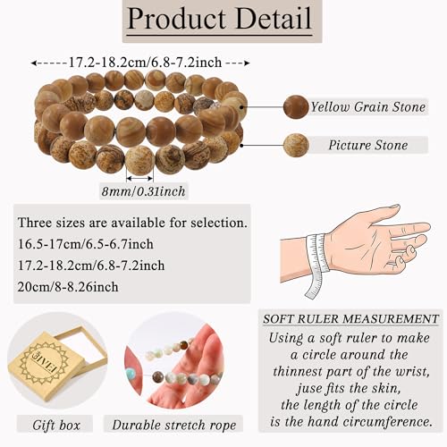 Bivei Natural Crystals Gemstone Healing Stretchy Round Beaded Bracelet | 8MM Semi Precious Beads Bracelet, Handmade Spiritual Jewelry Gift for Women Men,Enhance Positive Energy - color: 8mm Wood Grain Jasper & Picture Jasper (Creativity), size: Medium: 6.