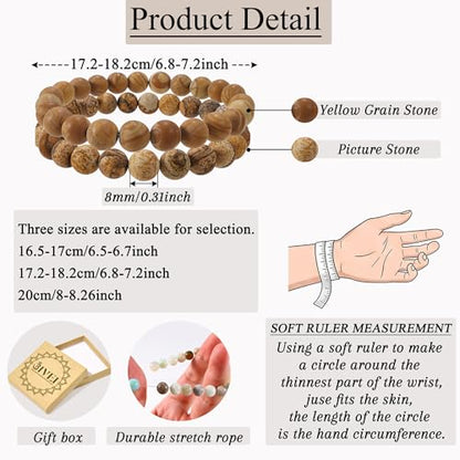 Bivei Natural Crystals Gemstone Healing Stretchy Round Beaded Bracelet | 8MM Semi Precious Beads Bracelet, Handmade Spiritual Jewelry Gift for Women Men,Enhance Positive Energy - color: 8mm Wood Grain Jasper & Picture Jasper (Creativity), size: Medium: 6.