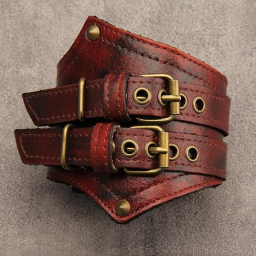 GelConnie Leather Cuff Bracelet for Men Women Wide Leather Wristband Thick Viking Mens Leather Bracelets Gothic Wrist Band Vintage Rock Wristband - style: Leather Biker Cuffs
