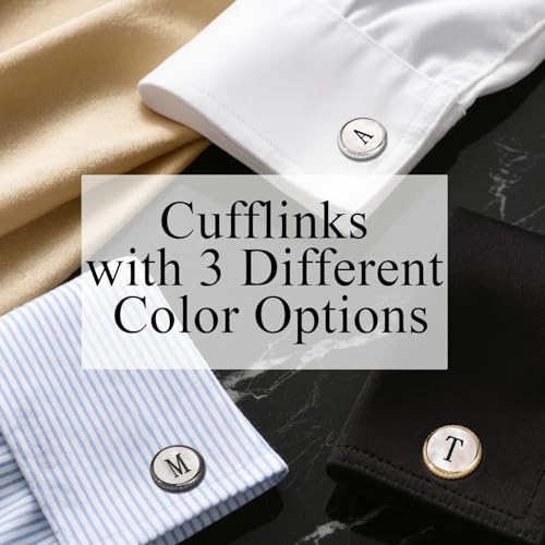 Cuff Links Mens Golden Silver Gunmetal Black, Cufflinks for Men Custom Initial Personalized Mother Of Pearl Mens Cufflink for Shirt Golden Silver Gunmetal Black Cuff Link Shirt for Wedding - style: Letter F