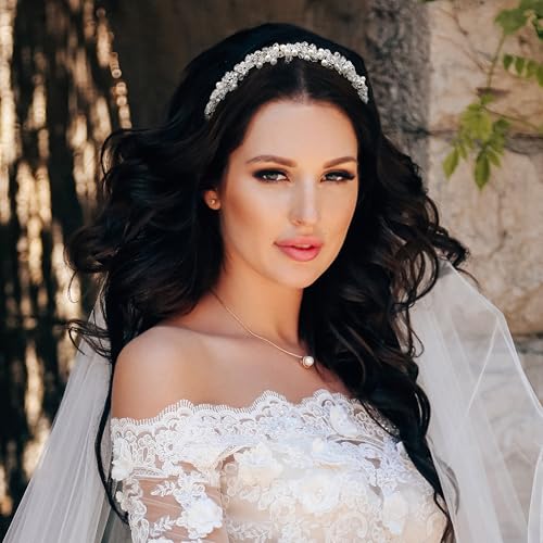 Oriamour Bridal Headband Crystal Tiara for Women Pearl Wedding Headpieces for Bride Hair Accessories for Prom Birthday Party