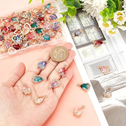 PH PandaHall 60pcs Teardrop Pendants, 12 Colors Transparent Faceted Charms Resin Crystal Pendants with Light Gold Alloy Accessory for Necklace Earring Bracelet Jewelry Craft Making, 20x12.5mm