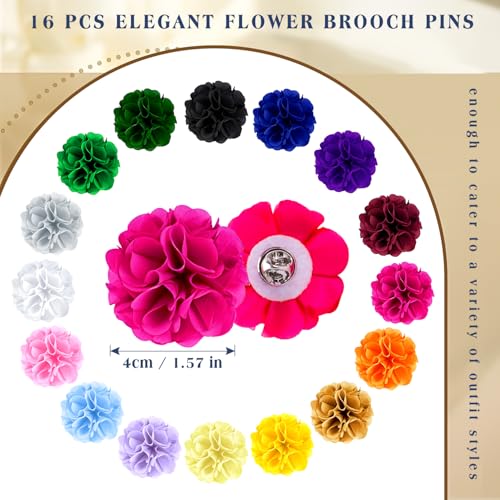 Yadiana 16 Pcs Lapel Flower Pins for Men Suit, Handmade Satin Boutonniere Pins Gentleman Women Flower Brooch Pins Set with Gift Box for Wedding Groom Tuxedo Clothes Accessories (4cm)