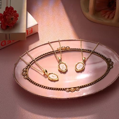 14K Gold Plated Initial Necklaces for Women, Letter Charm Pendant Necklace | Dainty Oval White Enamel Personalized Name Necklace, Trendy Jewelry with 16 inches Chain and 2 inches Extender - color: J