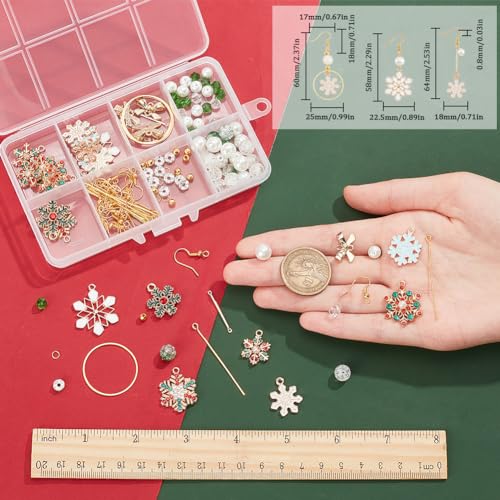 SUNNYCLUE 1 Box DIY 10 Pairs Christmas Charms Rhinestone Snowflake Charms Earrings Making Kit Enamel Snow Charm Bowknot Connector Charms Bar Links Glass Beads Earring Hooks for Jewelry Making Kits - color: 1.1-diy-10 Pairs Christmas Colorful Snowflake Ear
