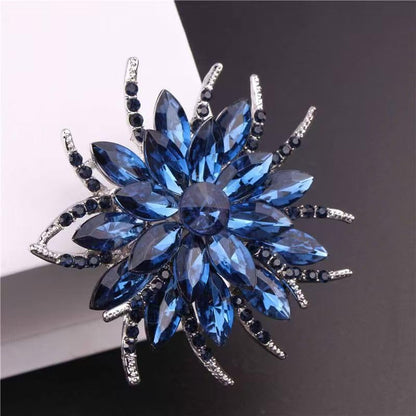 Rinestone Flower Brooch for Women Men Elegant Crystal Rose Flower Lapel Dress Brooches Pin Party Accessories Jewelry - style: Deep Blue
