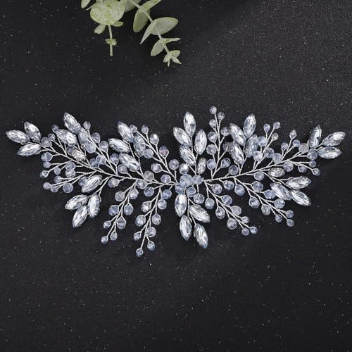 Boho Light Blue Crystal Silver Headband for Women Girls Wedding Bridal Handmade Branches Headpiece Special Occasion Hair Styling Jewelry (Silver) - color: Silver