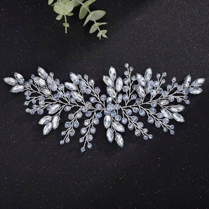 Boho Light Blue Crystal Silver Headband for Women Girls Wedding Bridal Handmade Branches Headpiece Special Occasion Hair Styling Jewelry (Silver) - color: Silver