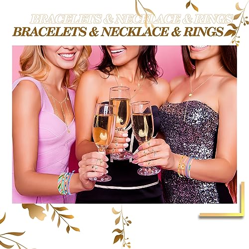 Batiyeer 60 Pcs Boho Surfer Wave Bracelet and Necklace Set for Women, Summer Beach Y2k Layered Choker Anklets Knuckle Rings - style: Delicate
