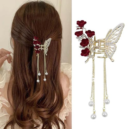 Butterfly Hair Clips - Flower Hair Clip for Women - Small Cute Rhinestone Mini Hairpins - 1PCS - color: Flower Butterfly
