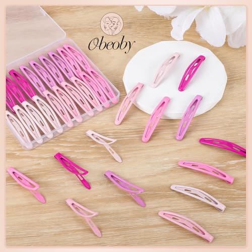 obeoby 40Pcs 2.36In Metal Snap Hair Clips No-slip Barrettes for Women Girls - color: Pink colors